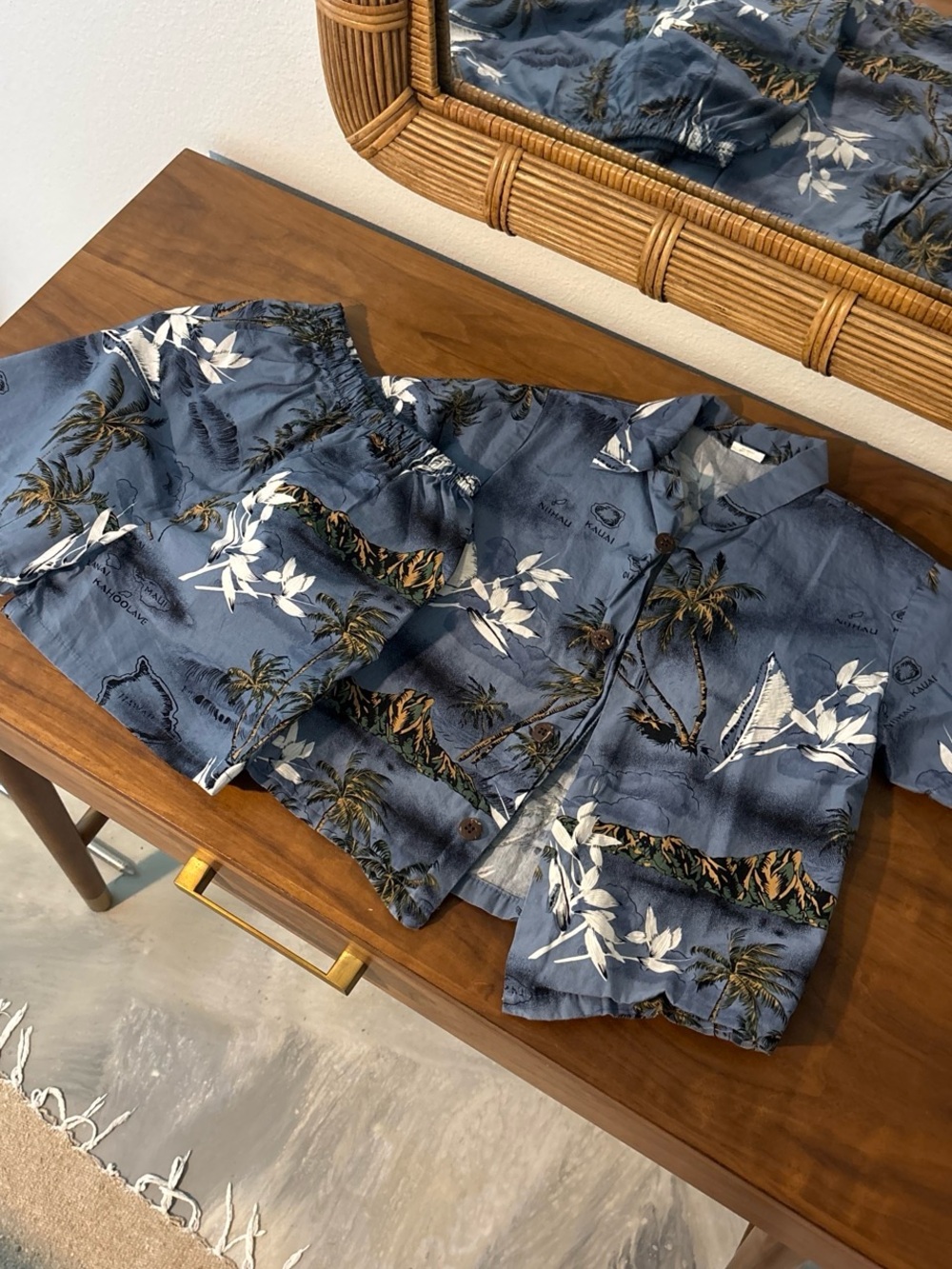 Boys Blue Tropical Short-Sleeve Shirt and shorts set